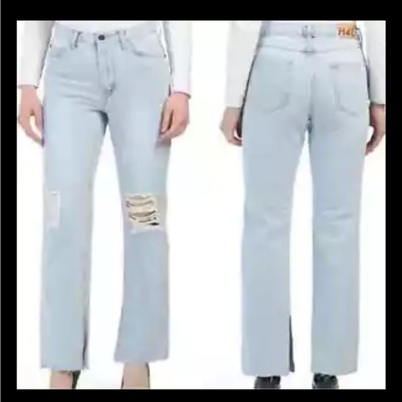 Avec Les Filles High Rise Jeans 27 Slit Hem Straight Leg Distressed - Picture 1 of 8